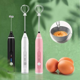 Milk Frother Handheld with 3 Heads Coffee Whisk Foam Mixer with USB Rechargeable 3 Speeds Electric Mini Hand Blender for Latte Cappuccino Hot Chocolate Egg
