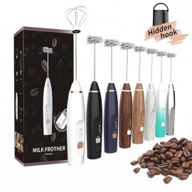 1pc Handheld Coffee Frother, USB-Rechargeable Hand Frother, With 2 Stainless Whisks, 3-Speed Adjustable Handheld Milk Frother For Cappuccinos, Hot Chocolate, Milkshakes, Egg Mix
