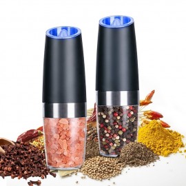 Gravity Electric Pepper Grinder Salt and Pepper Mill & Adjustable Coarseness Battery Powered with LED Light One Hand Automatic Operation
