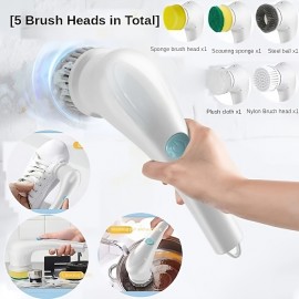 5 In 1 Electric Cleaning Brush Bathroom Kitchen Wash Brush USB Handheld Bathtub Sink Brush Automatic Window Cleaning Brush Tool
